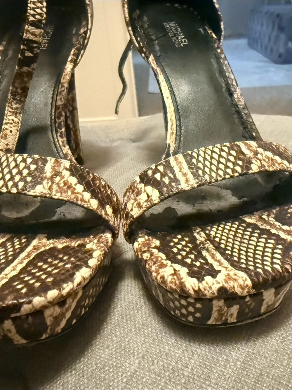 Michael Kors Brown Snake-Print Ankle Strap Platform Heel